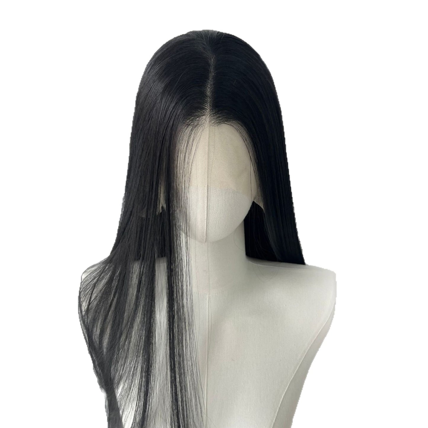 Pure Black Imported Silk Hand Crocheting Big Lace Simulation Ancient Long Straight Wig