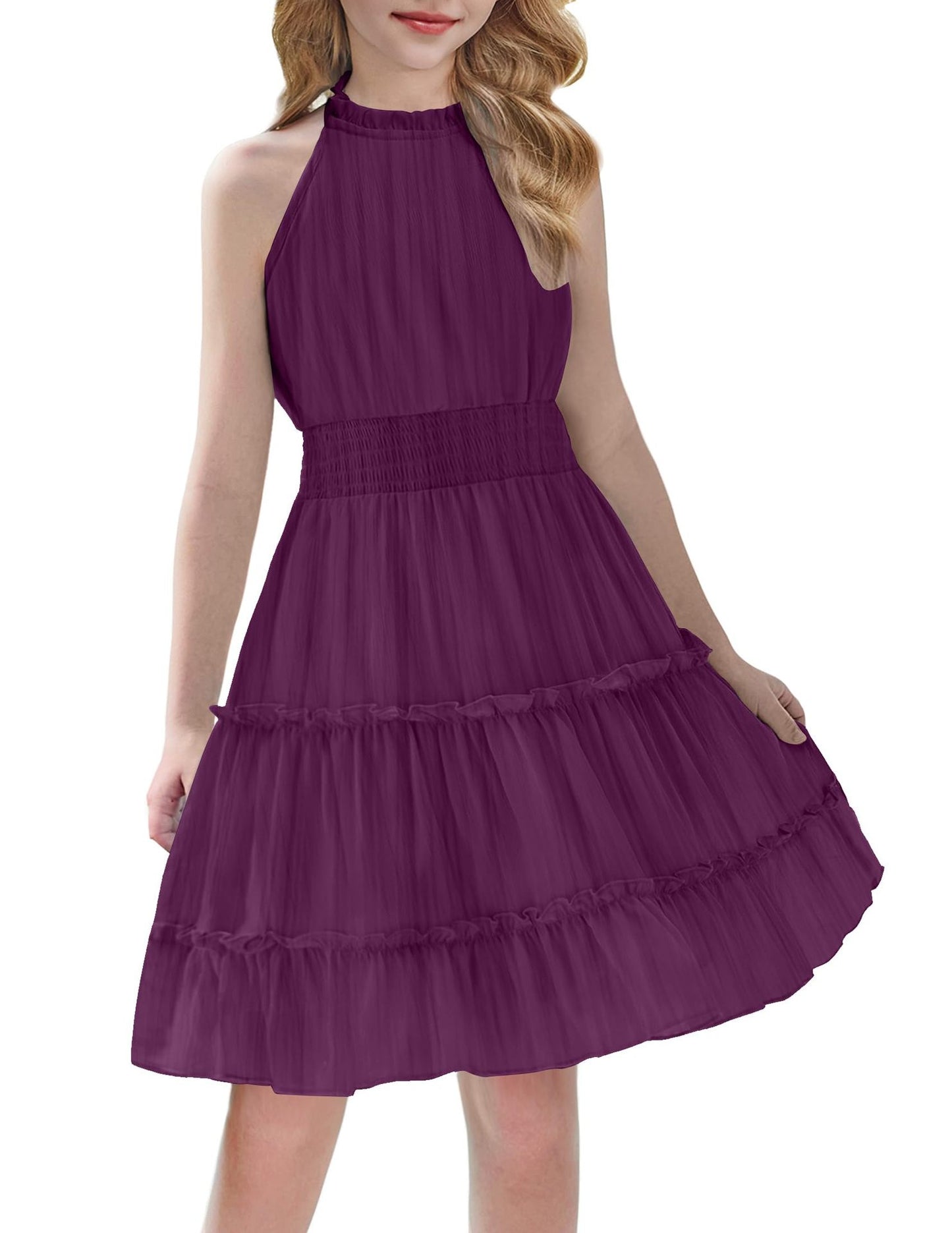 Solid Color Pleated Sleeveless Simple Temperament Commute Elegant Children's Dress