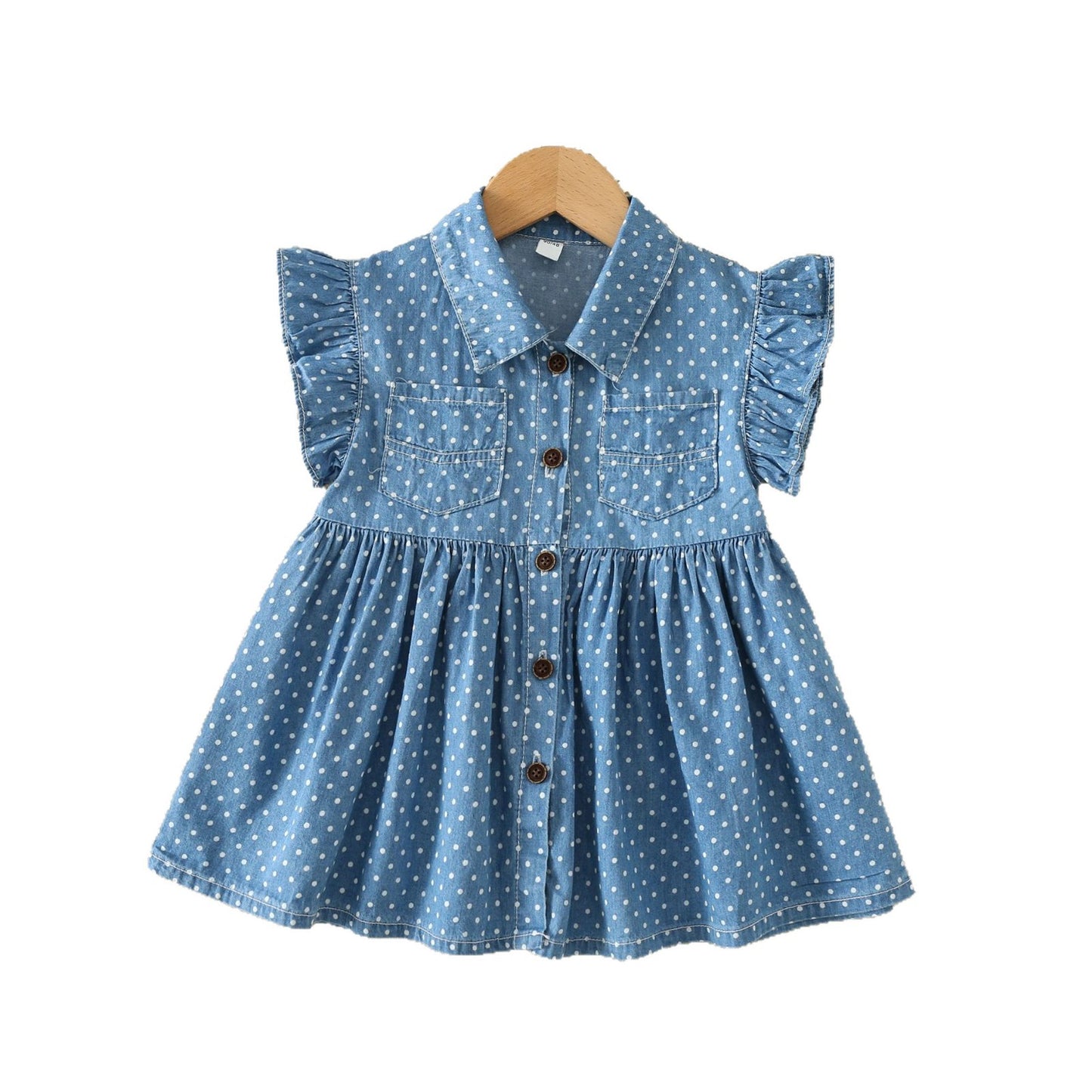 Children's Summer Lapel Flounced Sleeve Denim Shirt Fashionable Children's Dress