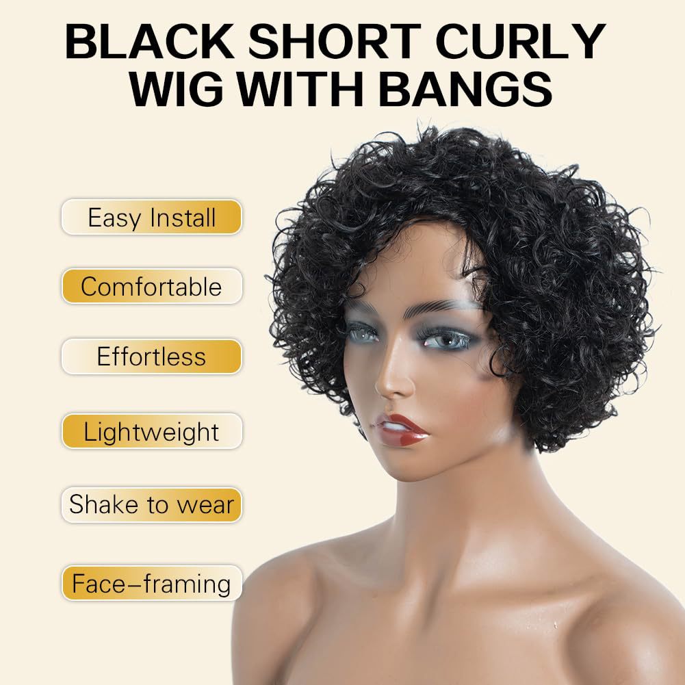 Women's African Small Black Synthetic Wigs Fiber Wig Short Curly Hair