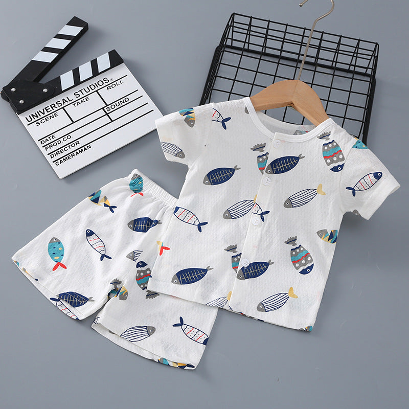 Summer Born Clothes Purified Cotton Thin Short Sleeve Two-piece Work Children's Suit