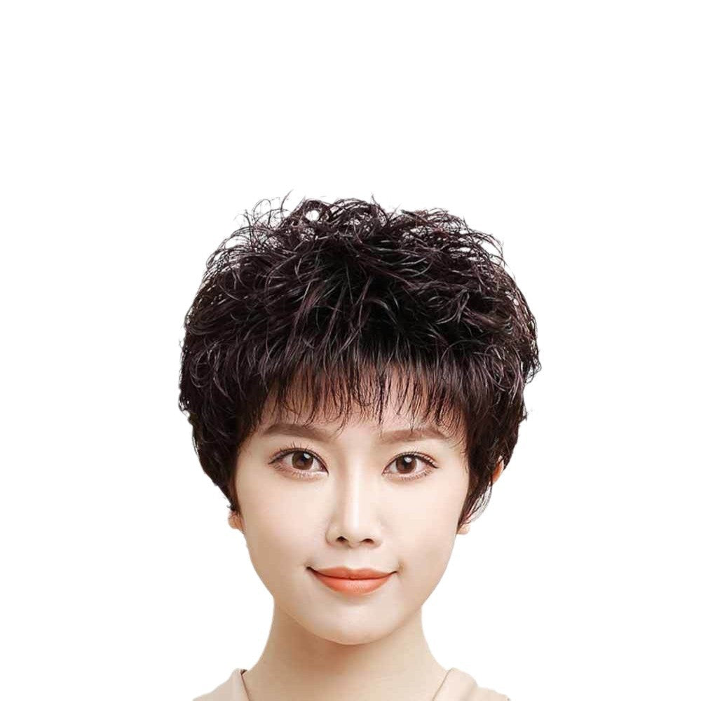 Women's Perm All Short Curly Natural Mother Real Hair Wig