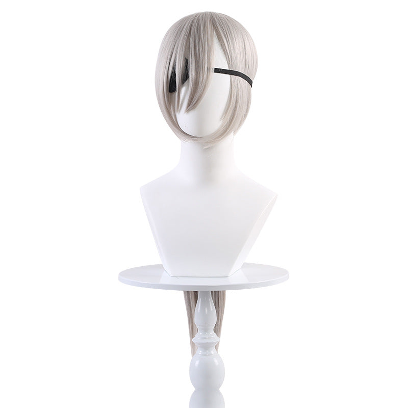 Chain Saw Hair Sier Gray Long Straight Ponytail Face Without Cos Wig
