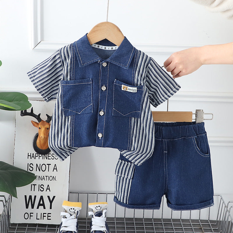 Children's Clothing Summer Denim Shirt Comfortable Short Sleeve Children's Suit