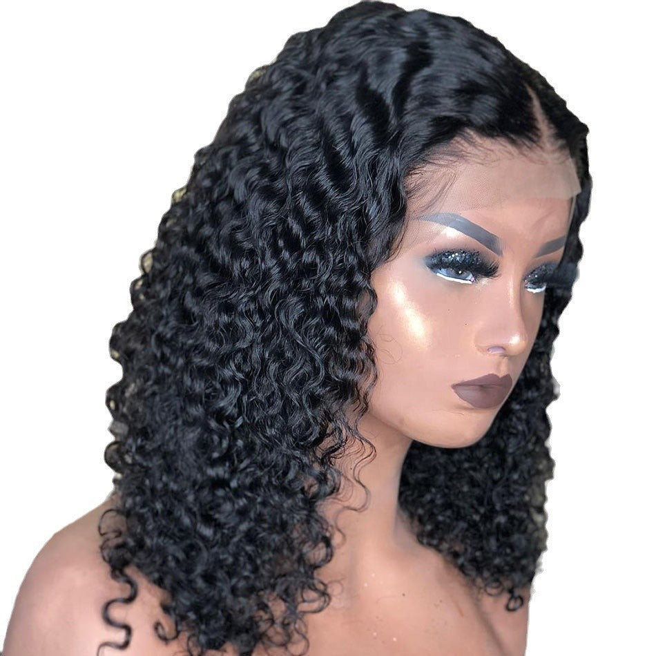 Women's Front Lace Short Curly Hair African Small Black Wig Long Curls