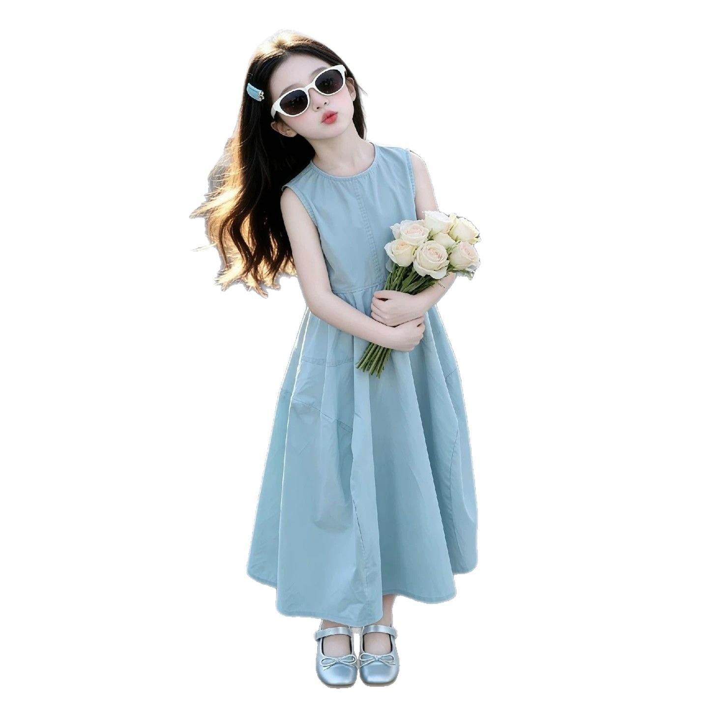 Children's Summer Clothing Versatile Vest Blue Design Children's Dress