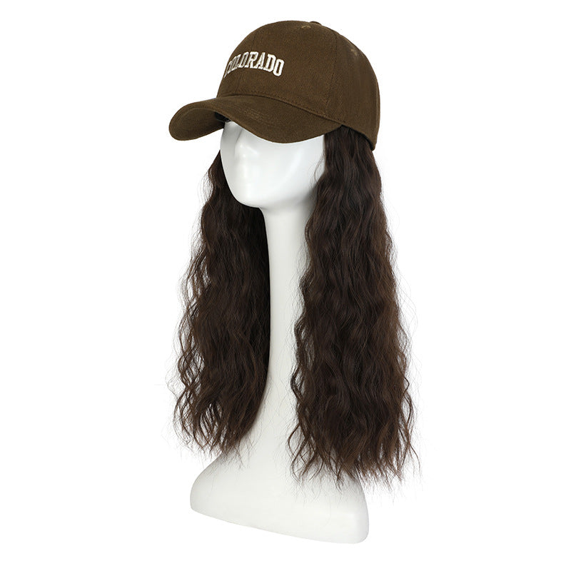 Women's Hat All-in-one Baseball Cap Fashion Artificial Hair Natural Big Wave Wig Long Curls