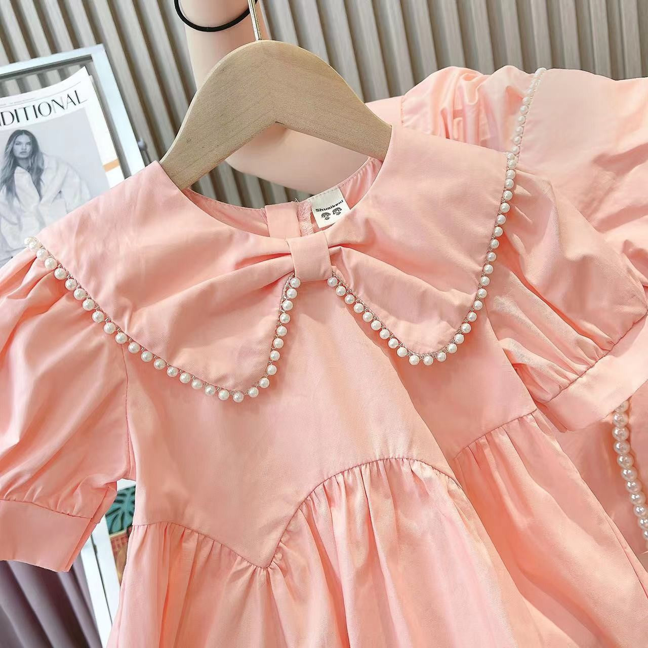 Durable Summer Korean Pearl Solid Color Children's Dress