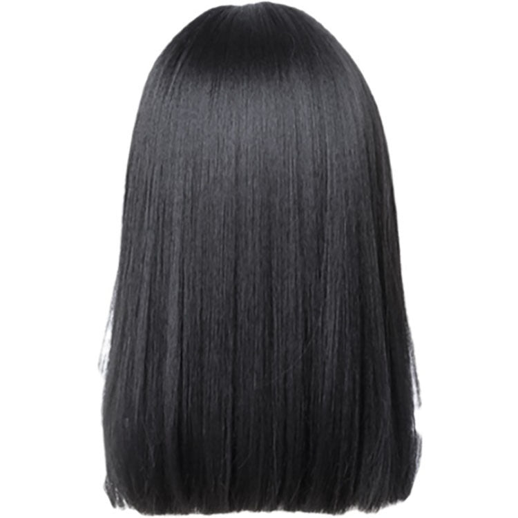 Women's Cartoon Bangs Natural Realistic Black Long Wig Short Straight Hair