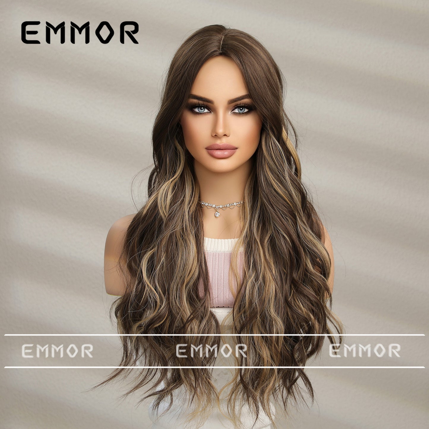 Women's Fashion Hanging Ear Highlight Dark Brown Medium Wig Long Curls