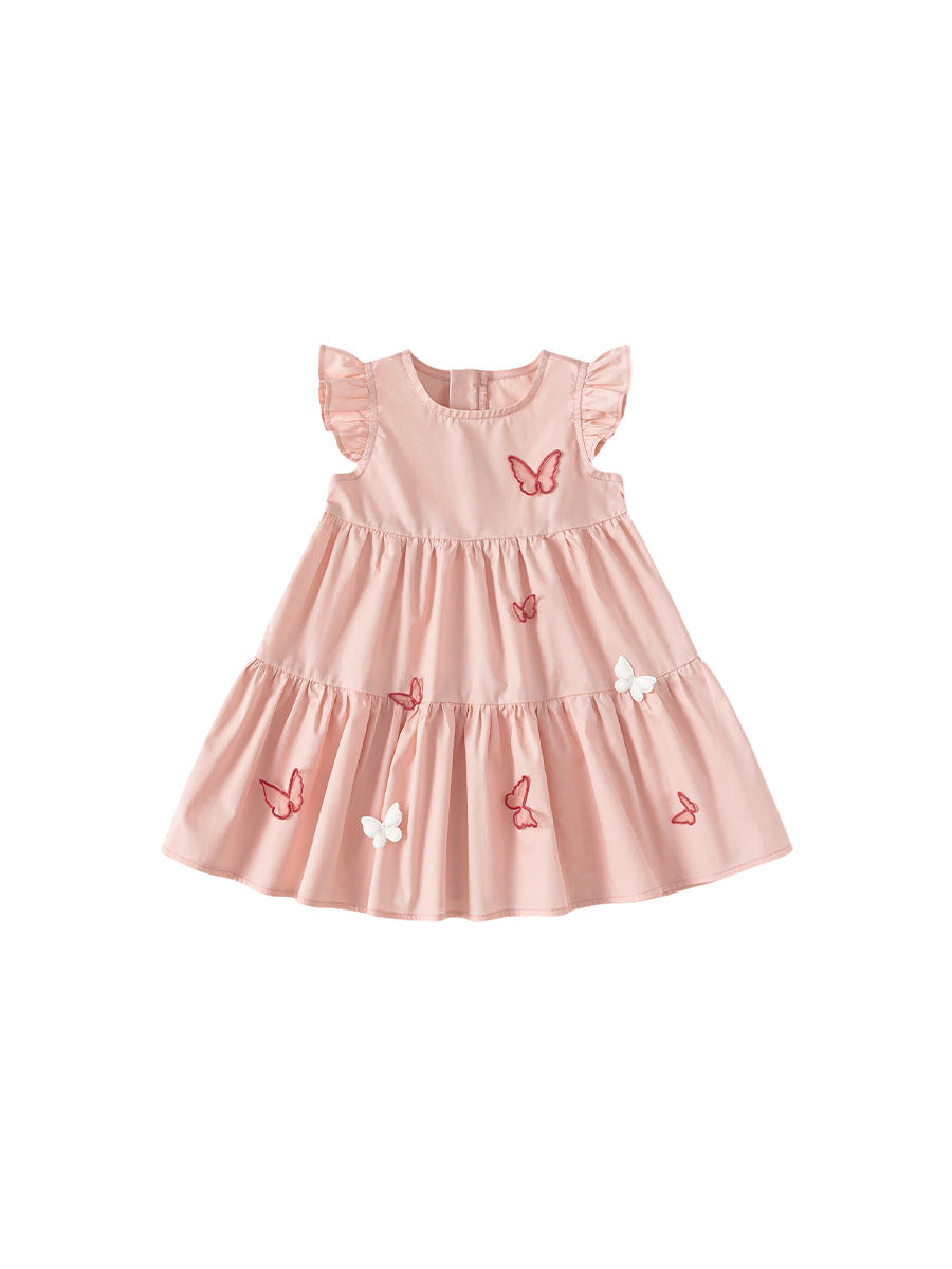 Children's Clothing Flying Sleeve Pink Butterfly Little Princess Skirt Children's Dress