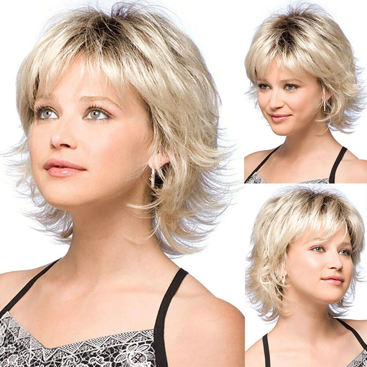 Curly Side Bangs Light Golden Style Chemical Fiber Long Straight Wig