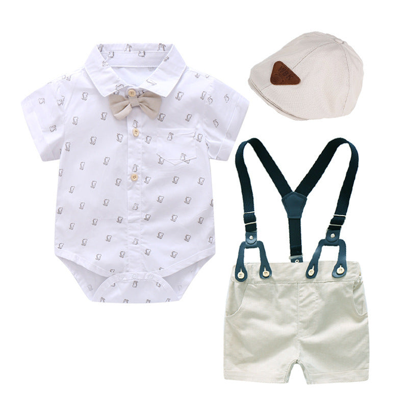 Boy Gentleman Lapel Bib Short Sleeve Shorts Going Out Jumpsuit, Climbing Suit