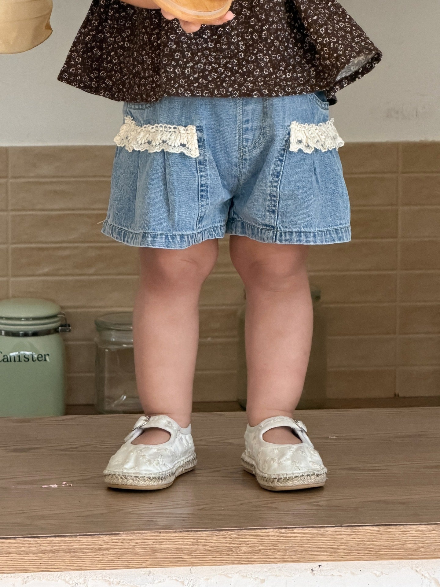 Children's Floral Doll Shirt Denim Shorts Korean Children's Suit