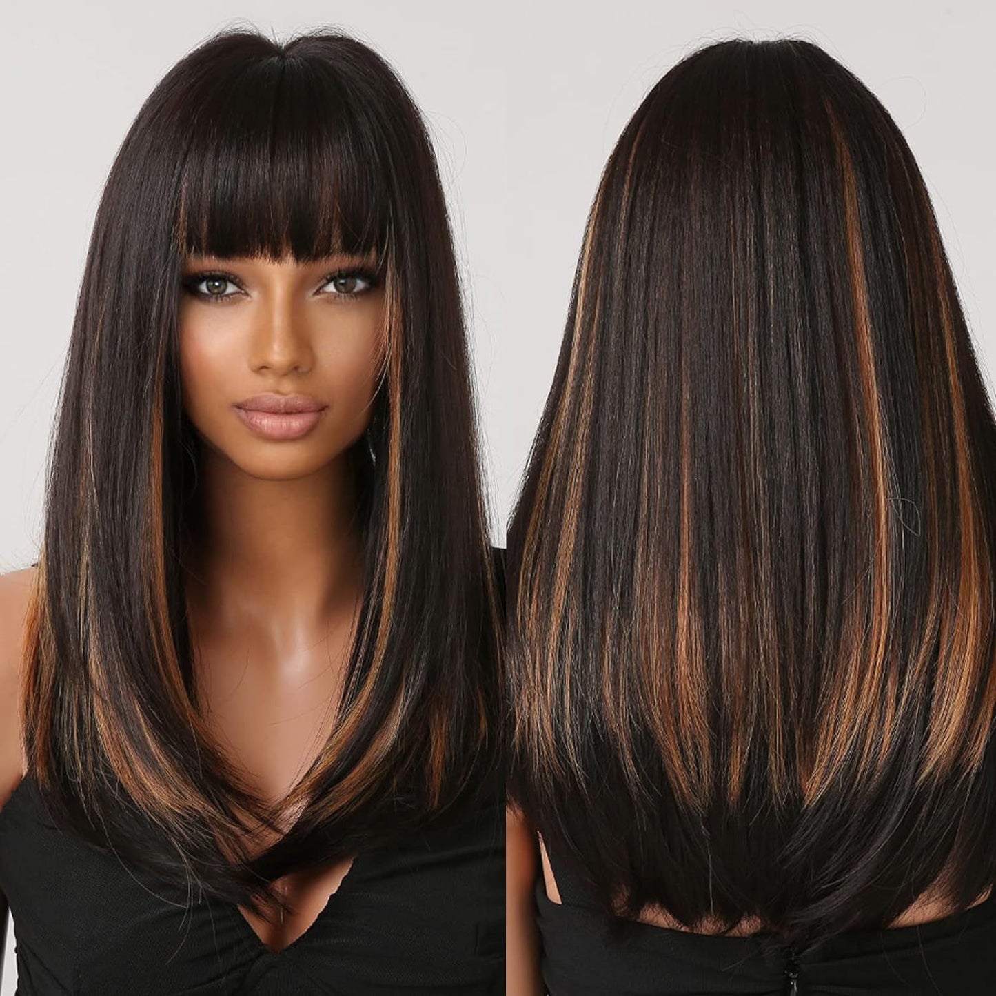 Mid-length Texture Straight Hair Intellectual Female Mechanism Golden Wig Long Curls