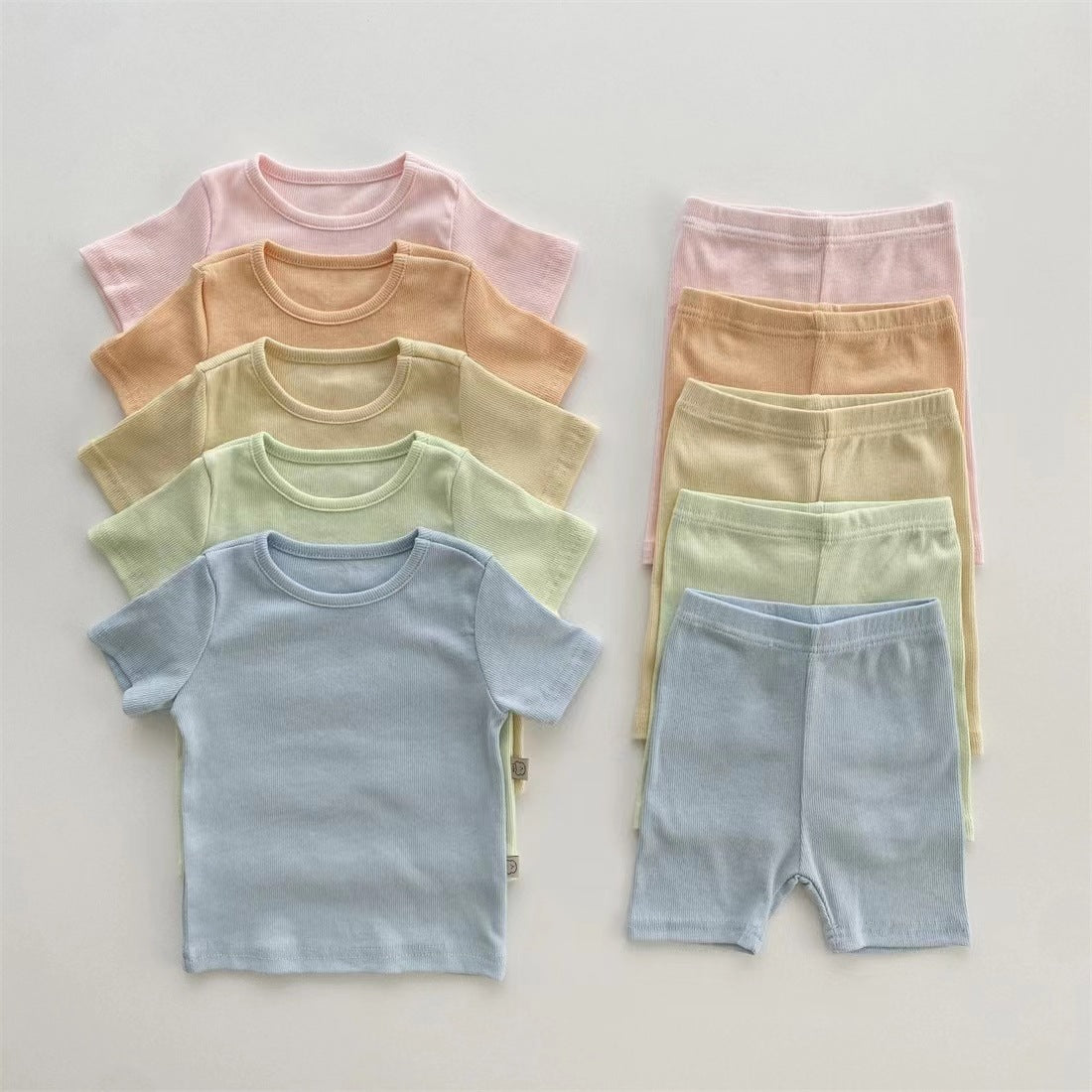 Shorts Soft Two-piece Solid Color Rib Children's Suit
