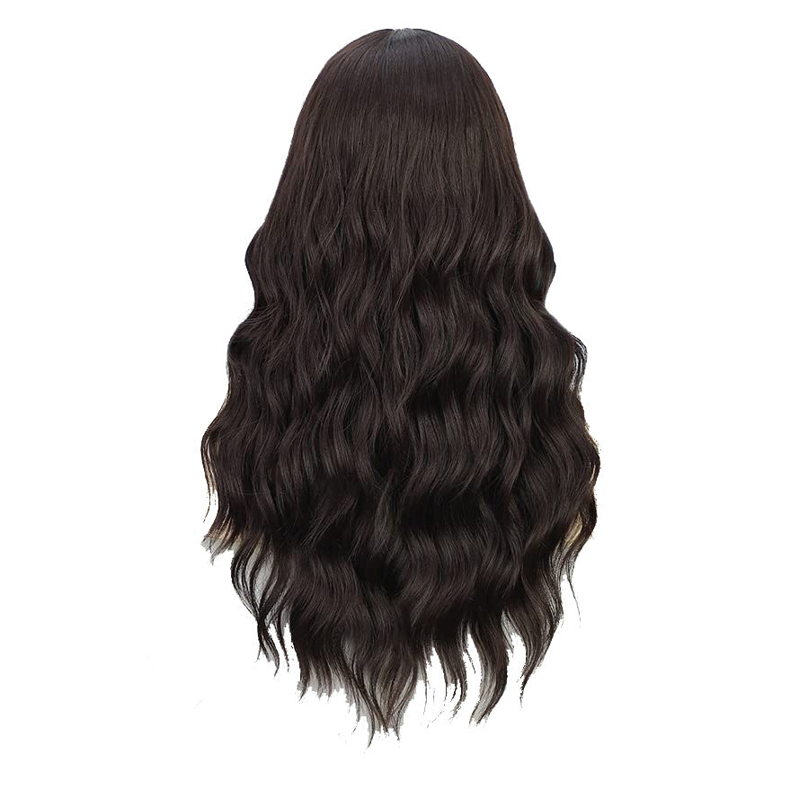 Women's Medium Large Wavy Curly Fluffy Brown Hair African Synthetic Wig Long Curls