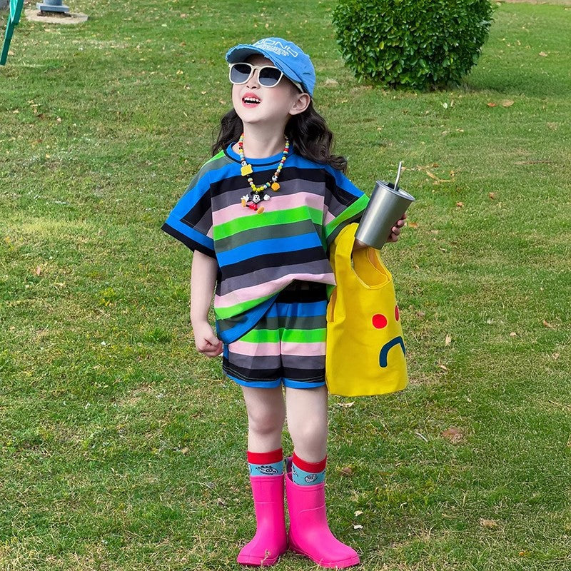 Children's Summer Colorful Wear Dopamine Short Sleeve Clothing Children's Suit