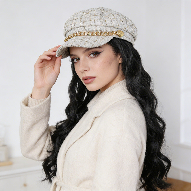 Style Beret Integrated Artificial Hair Big Wave Wig Long Curls
