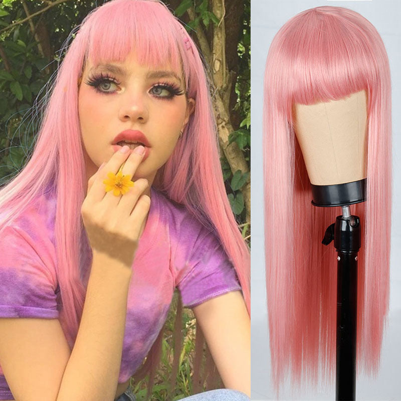 Women's Fashion Bangs Natural Fluffy Hair Chemical Fiber Long Straight Wig