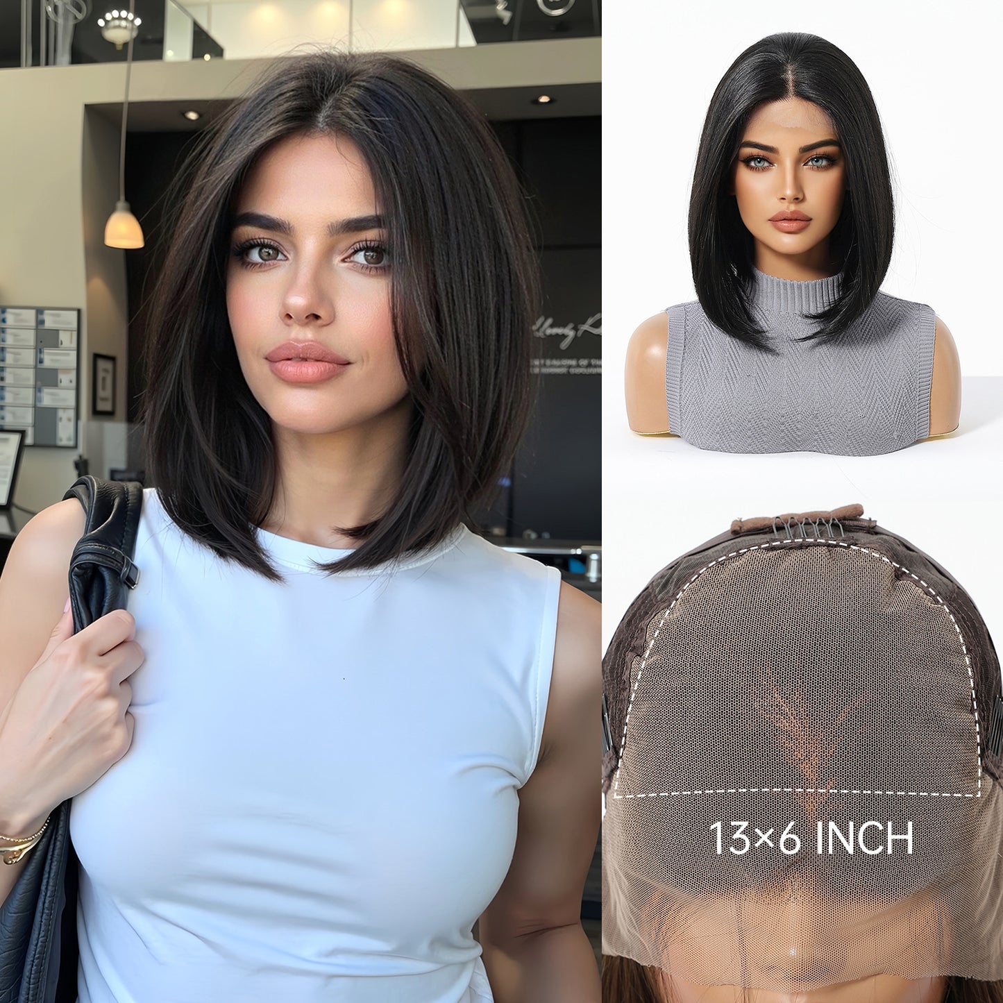 Beautiful Lace Female Dark Brown Summer Wig Short Straight Hair