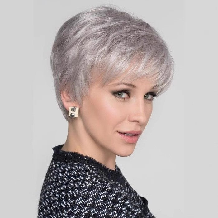 Gray White Side Bangs Partial Fiber Piece Wig Short Curly Hair