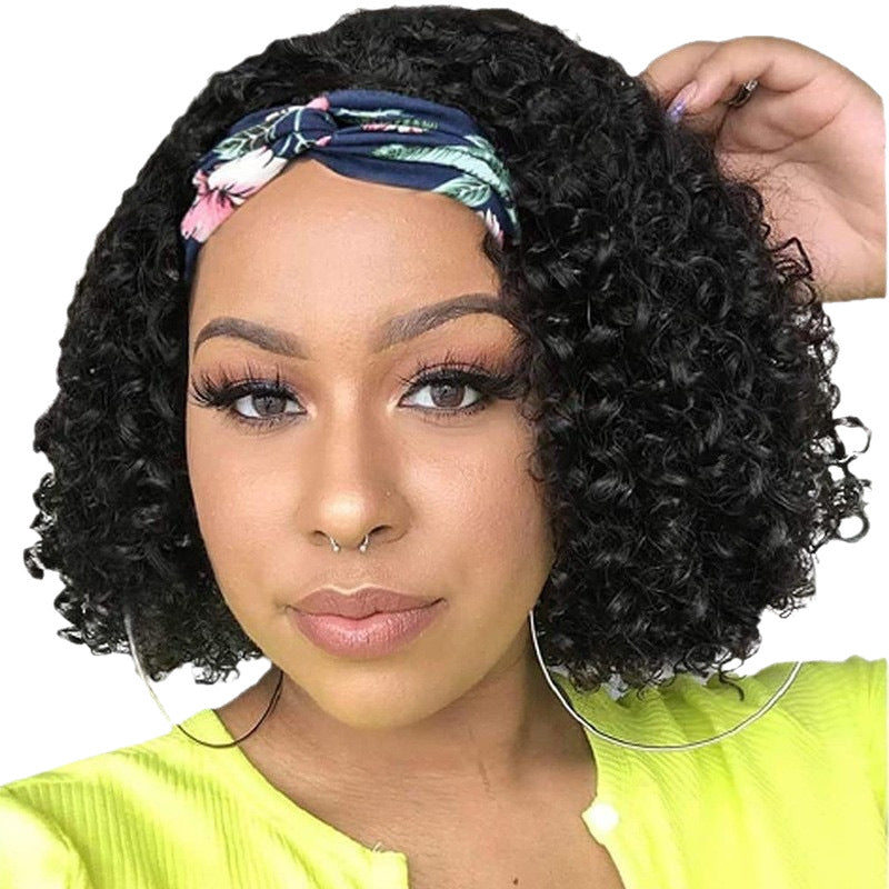 Women's Band African Small Volume Afro Fiber Synthetic Wig Short Curly Hair
