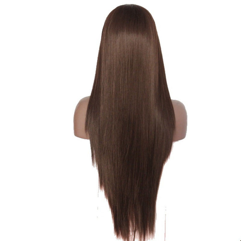 Lace Top Head Cover Black Golden Brown Free Split Long Straight Wig