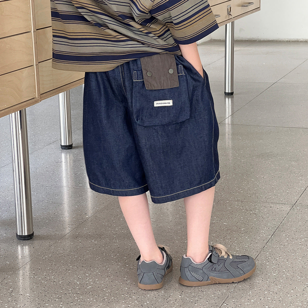 Korean Style Fashion Retro Characteristic Pocket Design Casual Soft Denim Children's Pants