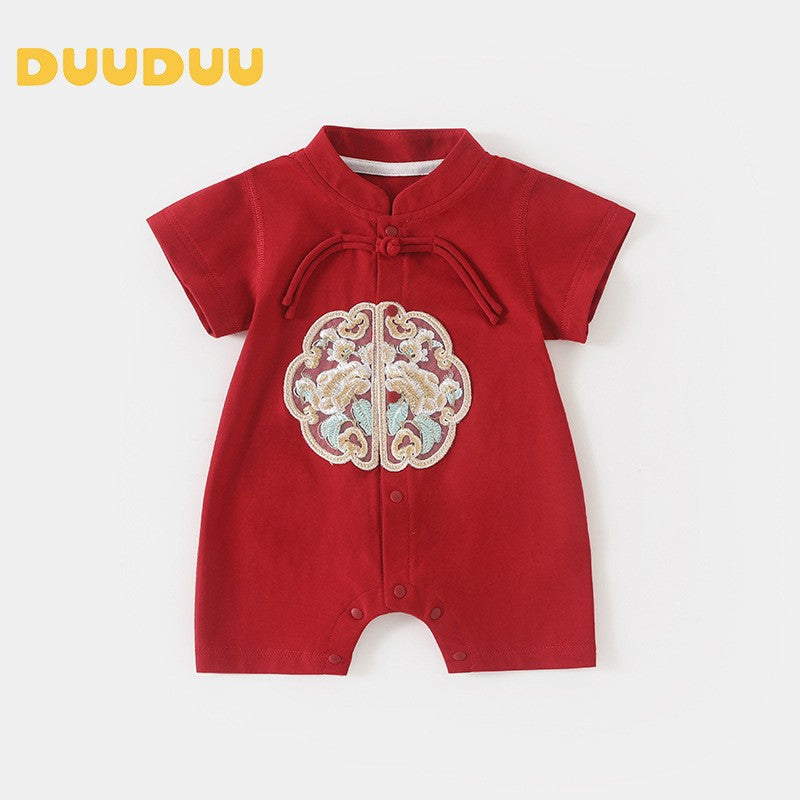 One Month Old Jumpsuit Summer Short Sleeve Thin Romper Jumpsuit, Climbing Suit