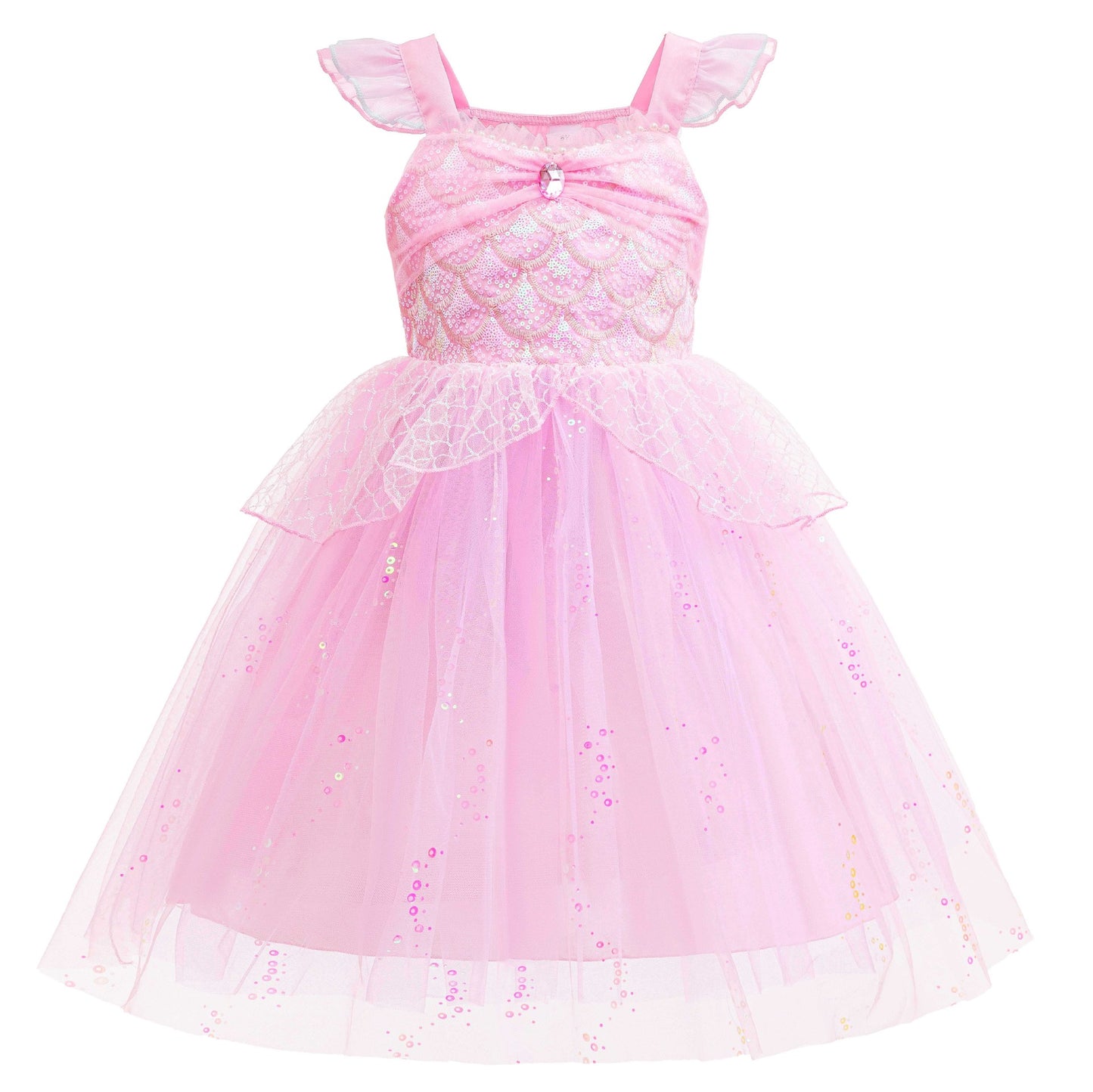 Mermaid Princess Flounced Sleeve Flashing Western Style Tulle Children's Dress