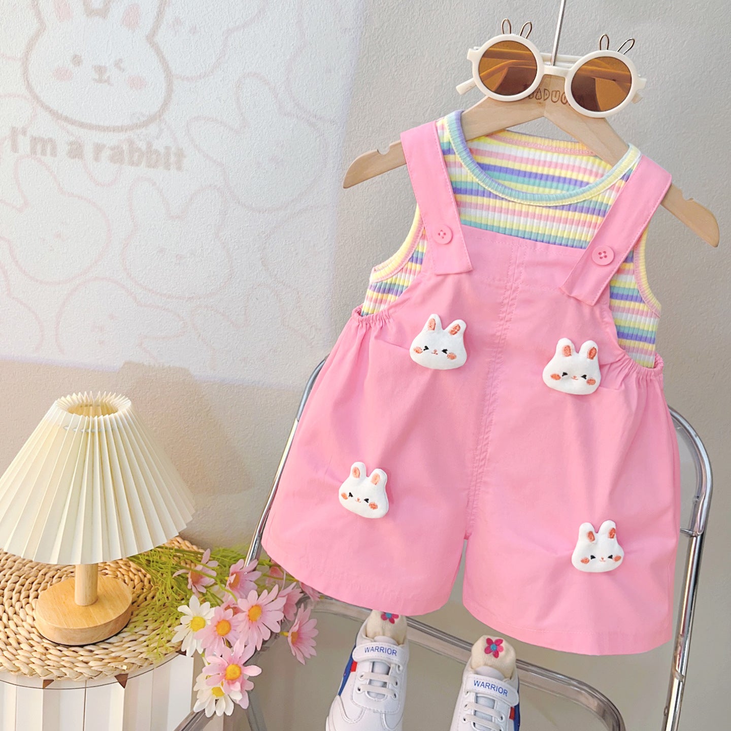 Children's Clothing Summer Clothes Color Stripes Cartoon Suspender Children's Suit
