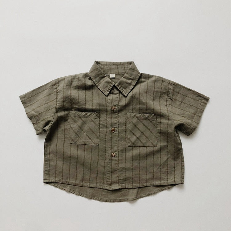 Children's Ramie Striped Short-sleeved Summer Boys Casual Children's Shirt