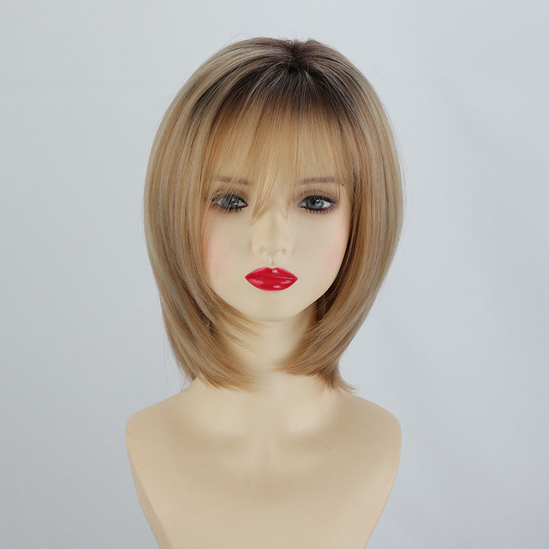 Collarbone Length Haircut Dark Brown Bangs Bobo Chemical Fiber One Wig Short Straight Hair