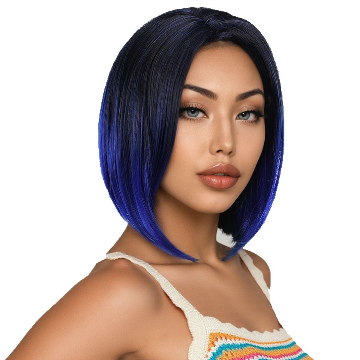Women's Partial Blue Gradient Color Chemical Fiber Mechanism Wig Short Straight Hair