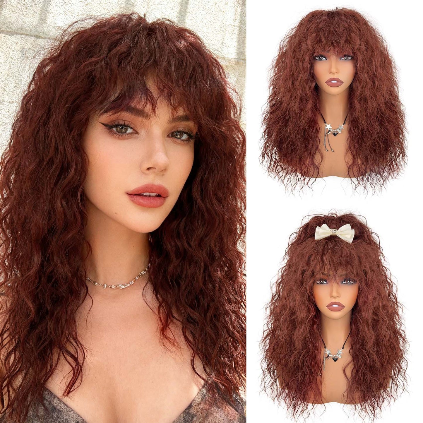 African Natural Small Bangs Chemical Fiber Wig Long Curls