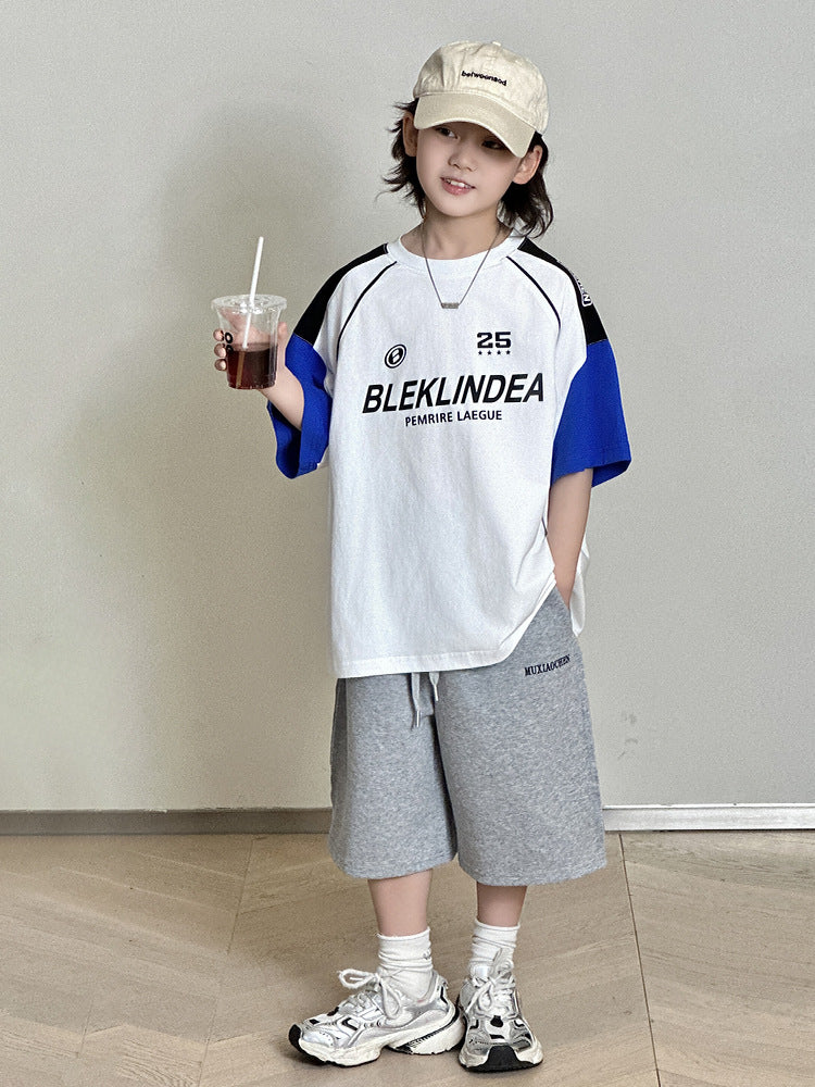 Children's Summer American Stitching Card Rope Printed Short Children's T-shirt