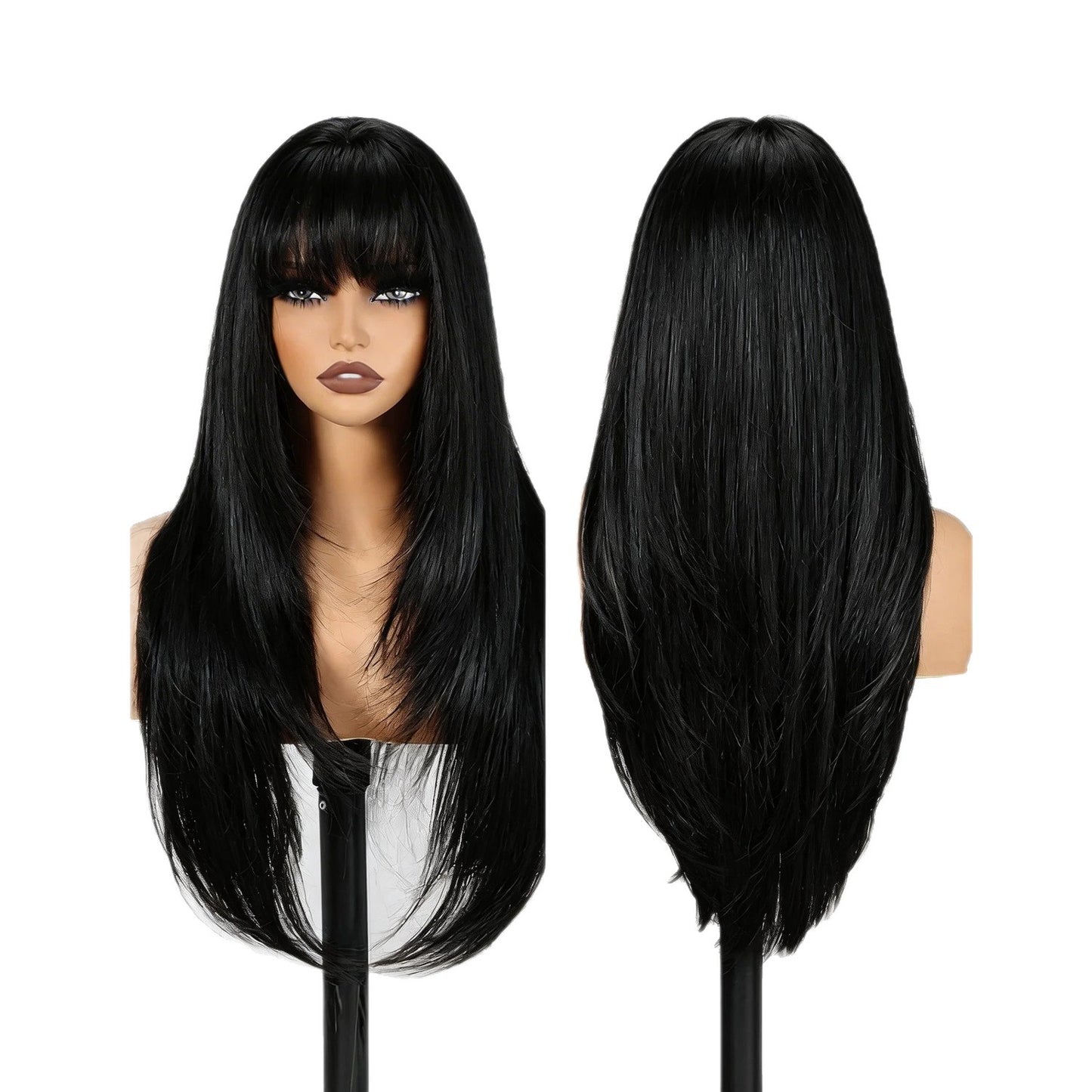 Fashion Bangs Black Hair Female African Long Straight Wig