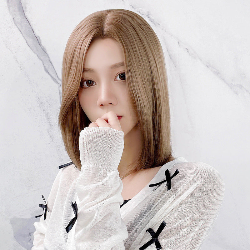 Women's Trimming Round Face Collarbone Length Haircut Mid-length Side Bangs Natural Wig Short Straight Hair