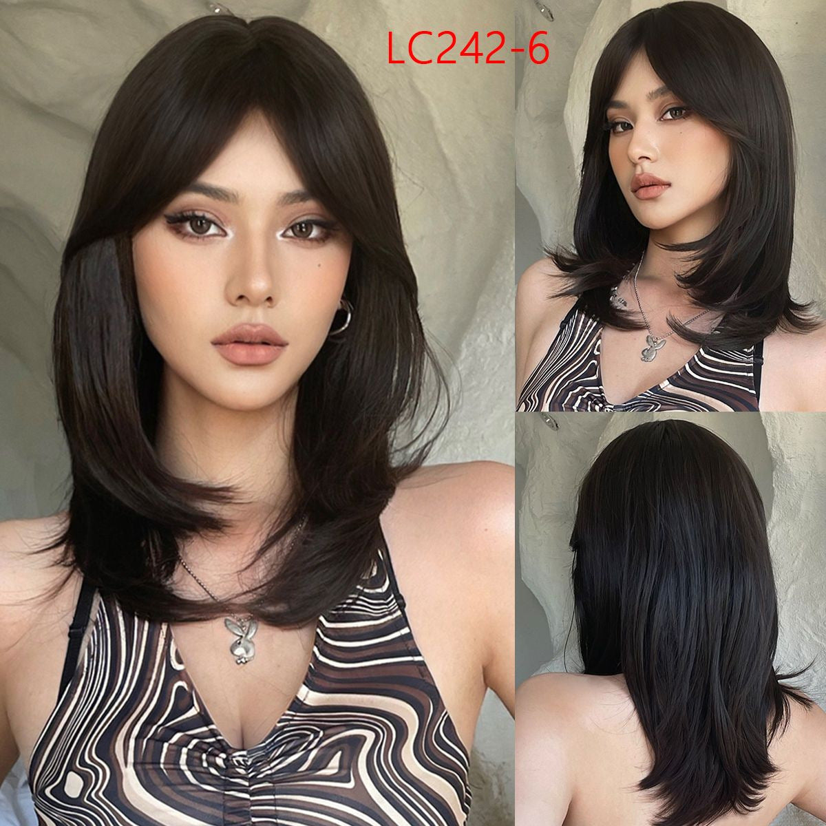 Women's Gradient Golden Bangs Fiber Rose Net Long Straight Wig