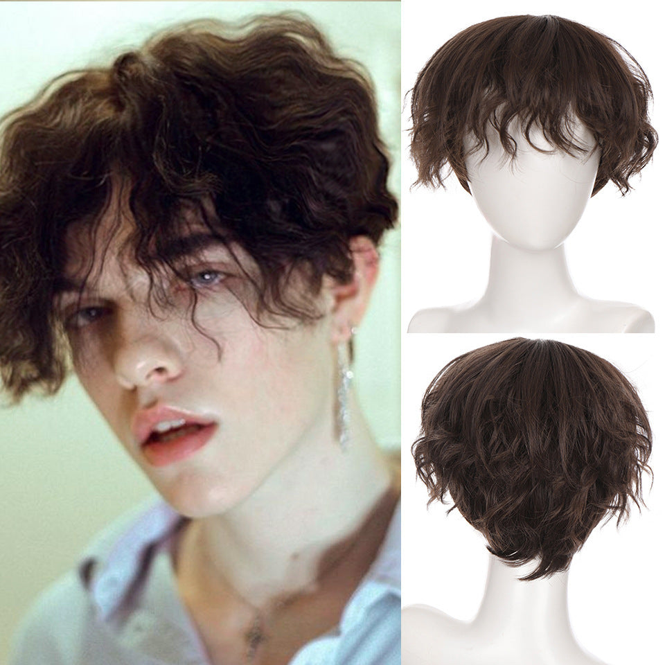 Men's Two-dimensional Short Curly Hair Straight Fiber Men's Wig