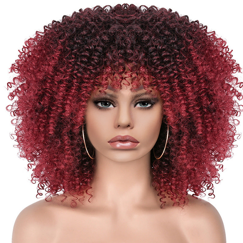 African Small Volume Fluffy Afro Head Cover Wig Short Curly Hair