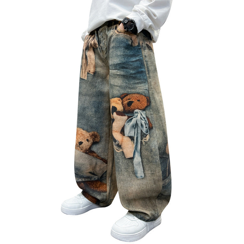 Children's Boys Casual Korean Cartoon Printed Fried Street Children's Pants
