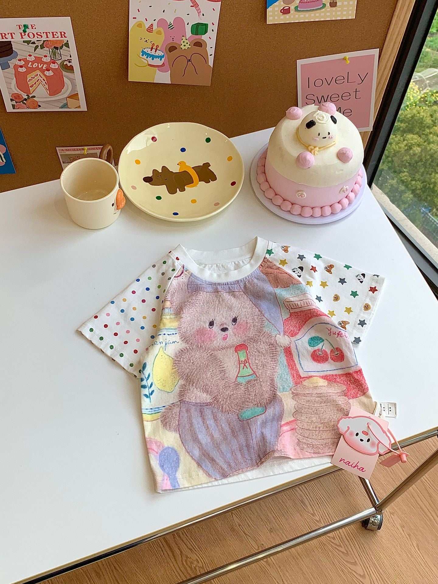Children's Korean Style Bear Iti Color Matching Cute Children's T-shirt