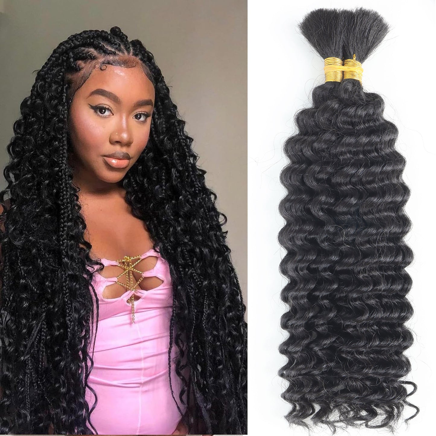 Mixed Human Boho Braids Deep Wave Real Hair Wig
