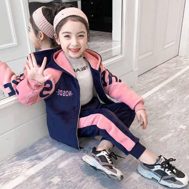 Children's Fleece-lined Thickened Spring Casual Sportswear Double-sided Children's Suit