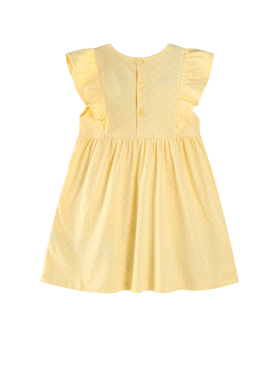 Lace Embroidery On Sleeves Princess Back Collar Open Buckle Round Children's Dress