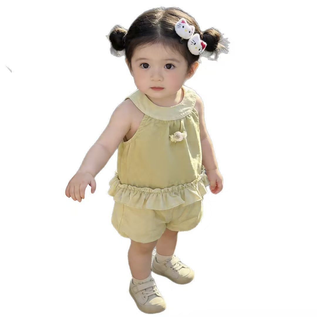 Children's Super Cute Short-sleeved Halter Top Two-piece Set Children's Suit