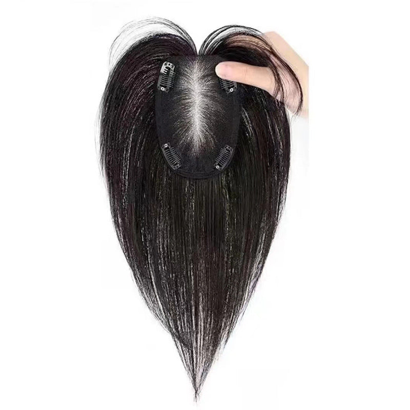 Women's Real Hair Hand-woven Head Hairpiece Additional Volume Cover Gray Lightweight Wig