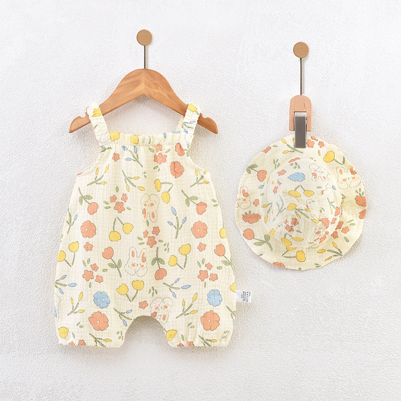Pure Cotton Yarn Cloth Summer Thin Romper Clothes Breathable Born Jumpsuit, Climbing Suit